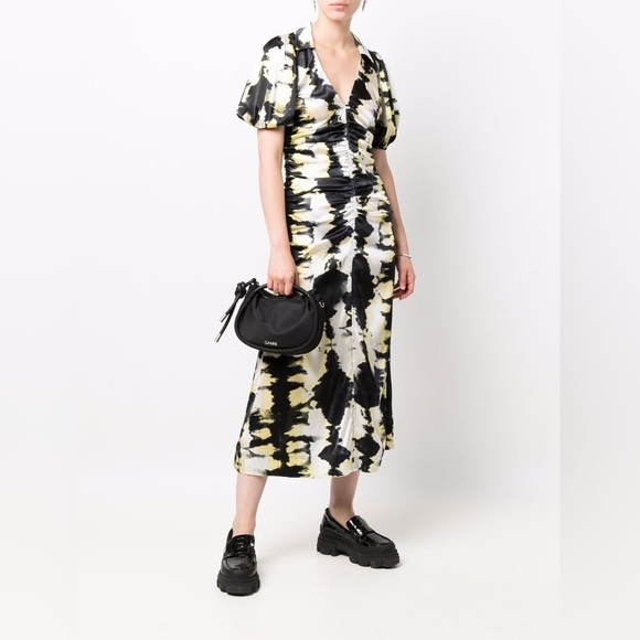 Ganni Tie Dye Ruched Midi Dress - Picture 2 of 12